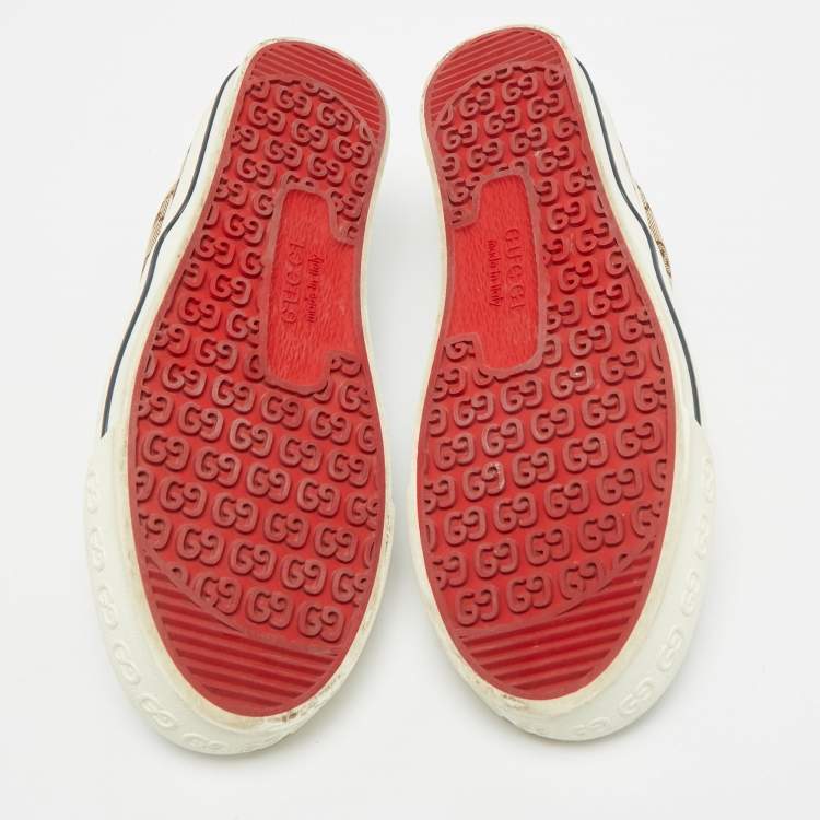 Pre Owned Gucci Tennis 1977 Size 37 Cream/Beige Canvas Slip On Sneakers
