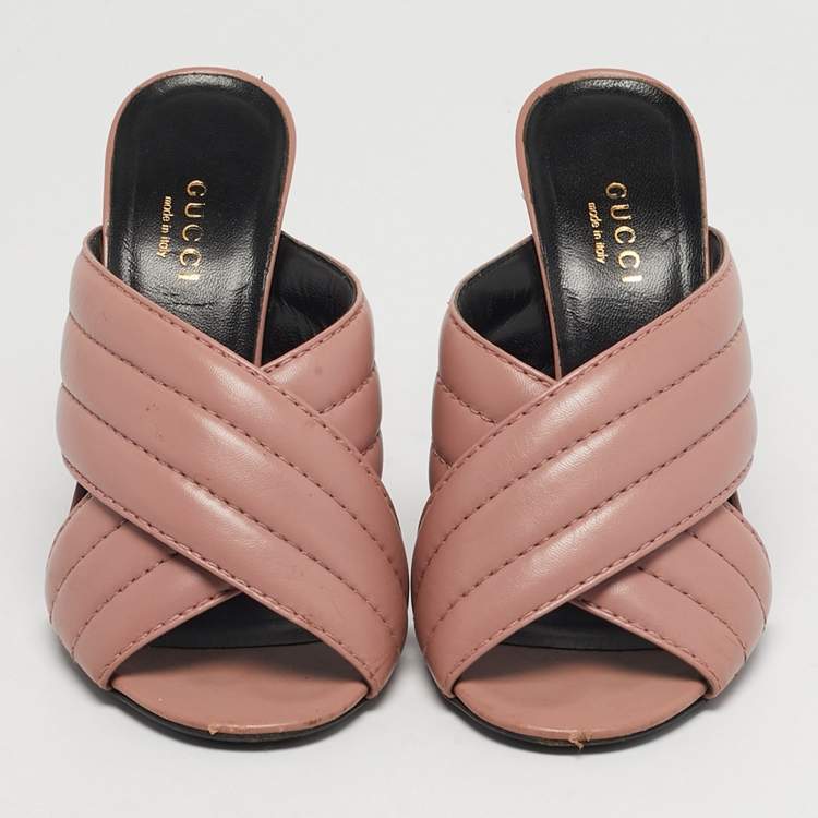 Pre Owned Gucci Webby Size 35 Pink Quilted Leather Slide Sandals