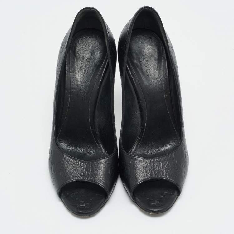Pre Owned Gucci Size 36 Black Leather Peep Toe Pumps