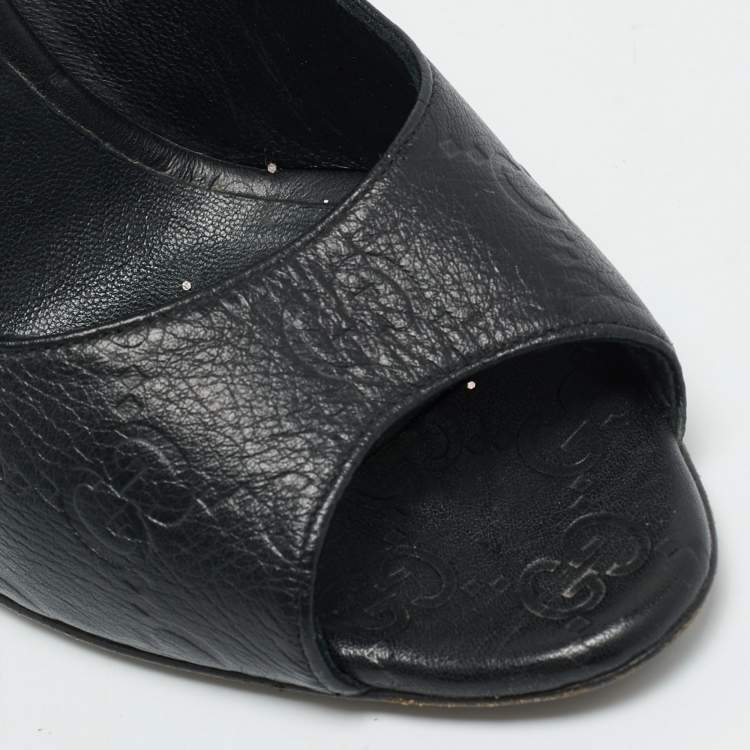 Pre Owned Gucci Size 36 Black Leather Peep Toe Pumps