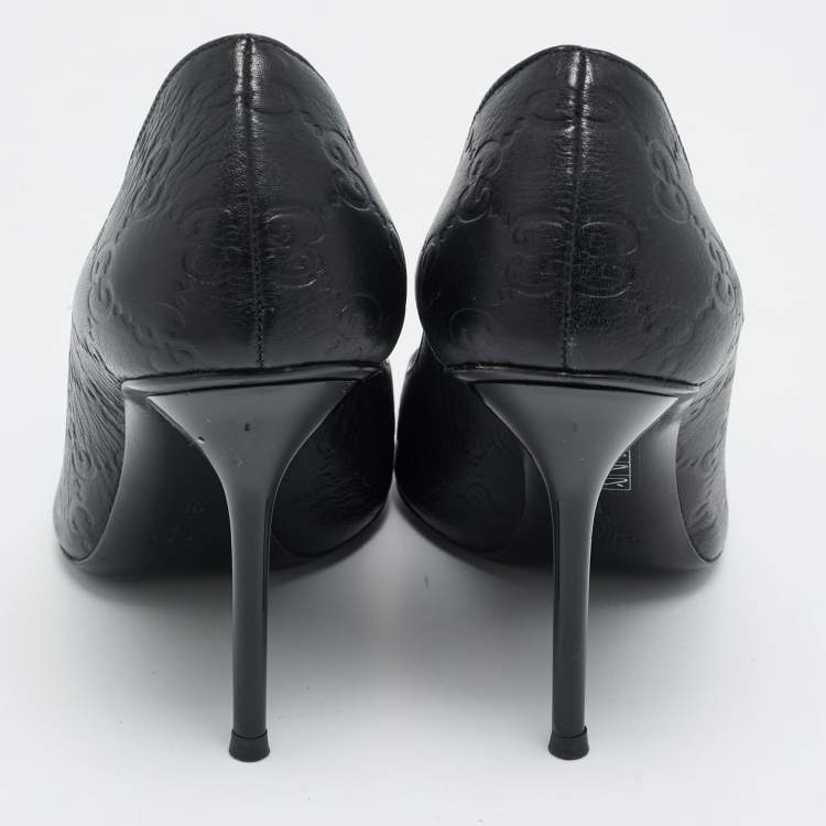 Pre Owned Gucci Size 36 Black Leather Peep Toe Pumps