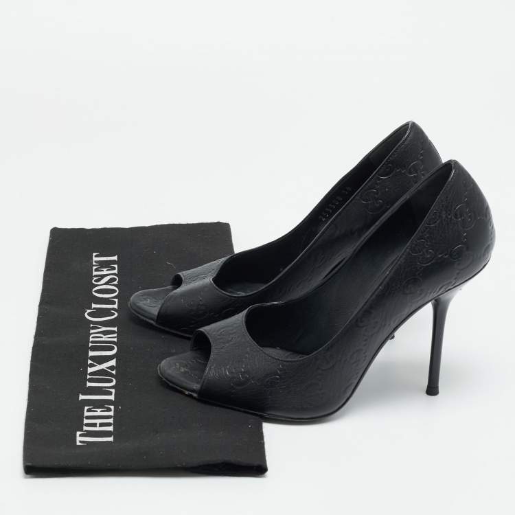Pre Owned Gucci Size 36 Black Leather Peep Toe Pumps