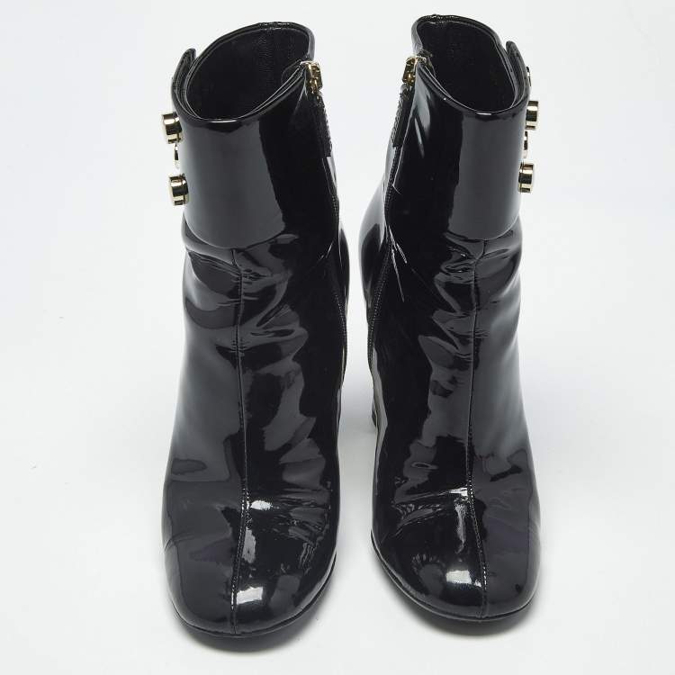 Pre Owned Gucci Vernice Soft Size 35.5 Black Patent Leather Ankle Length Boots