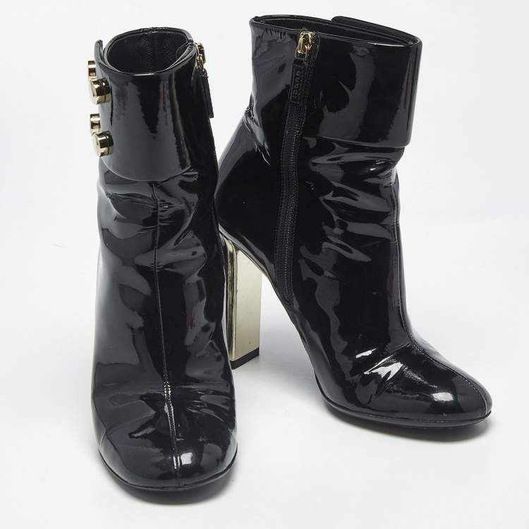 Pre Owned Gucci Vernice Soft Size 35.5 Black Patent Leather Ankle Length Boots