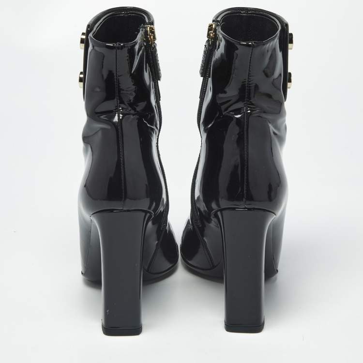 Pre Owned Gucci Vernice Soft Size 35.5 Black Patent Leather Ankle Length Boots