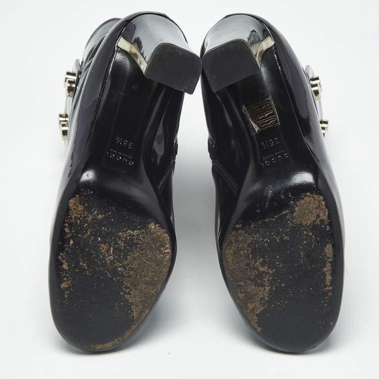 Pre Owned Gucci Vernice Soft Size 35.5 Black Patent Leather Ankle Length Boots