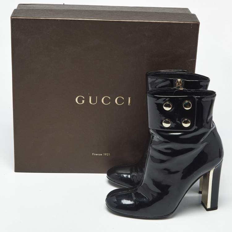 Pre Owned Gucci Vernice Soft Size 35.5 Black Patent Leather Ankle Length Boots
