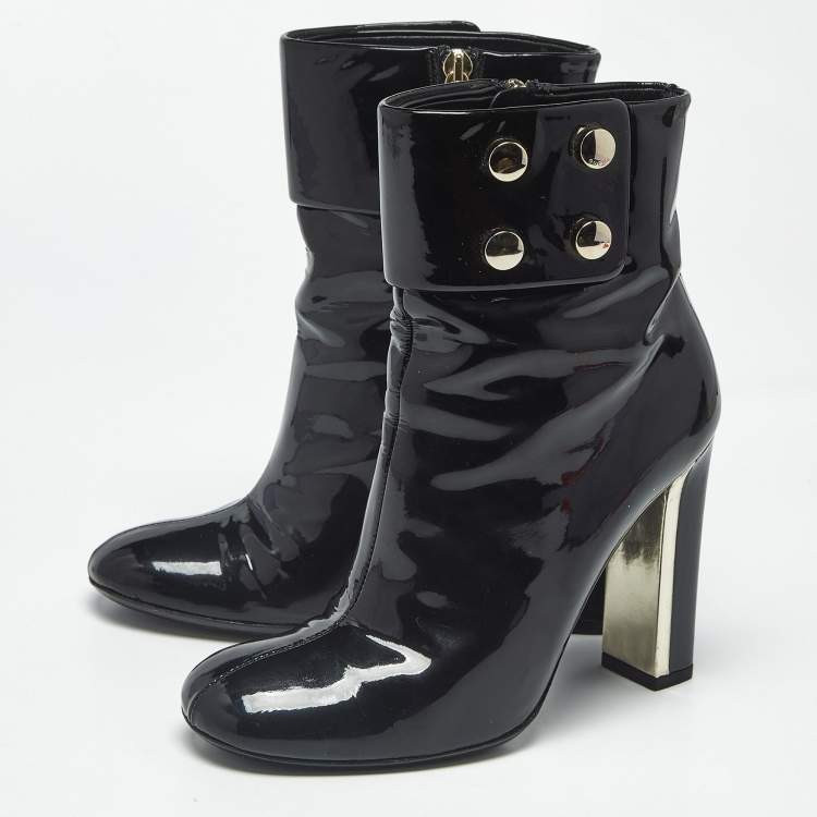 Pre Owned Gucci Vernice Soft Size 35.5 Black Patent Leather Ankle Length Boots