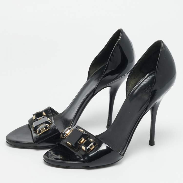 Pre Owned Gucci Size 39 Black Patent Leather Crystal Embellished Sandals