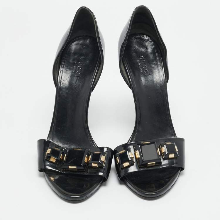 Pre Owned Gucci Size 39 Black Patent Leather Crystal Embellished Sandals