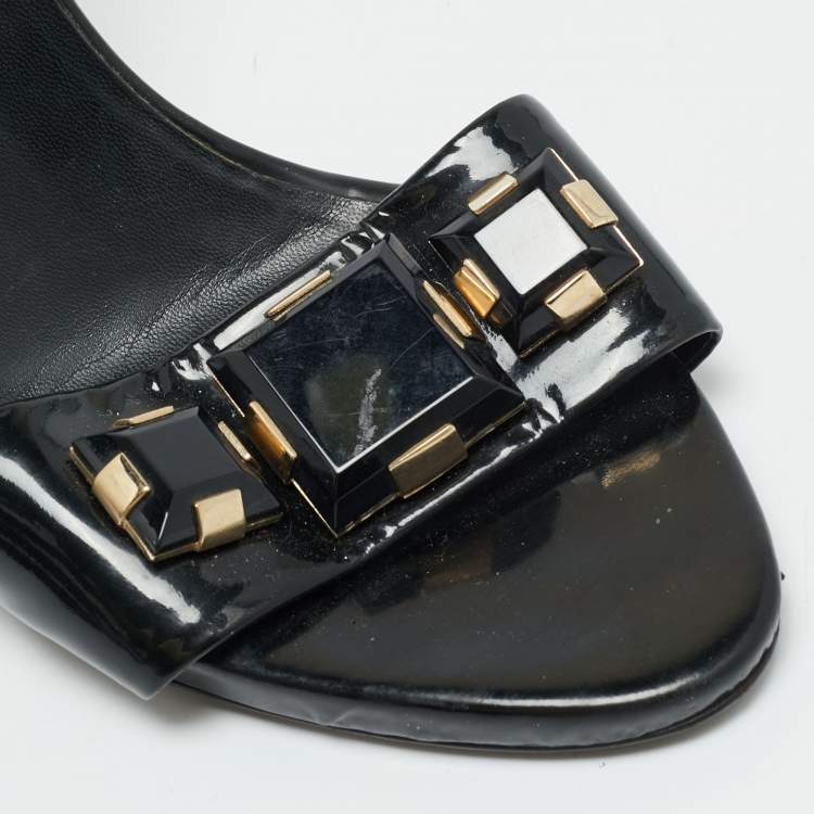Pre Owned Gucci Size 39 Black Patent Leather Crystal Embellished Sandals