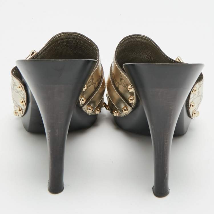 Pre Owned Gucci Icon Bit Size 40 Gold Leather Sandals