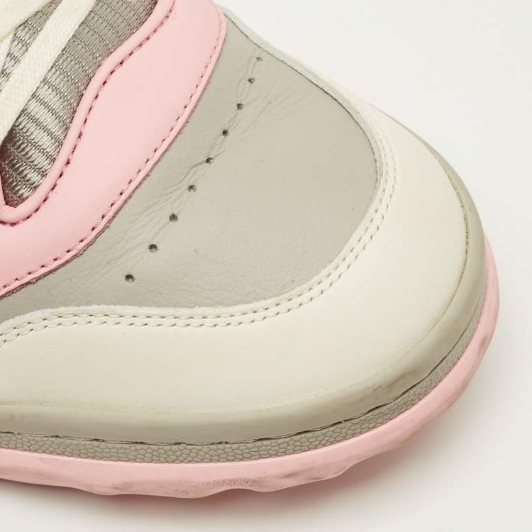 Pre Owned Gucci mac80 Size 39.5 Tricolor Fabric and Leather Lace Up Sneakers