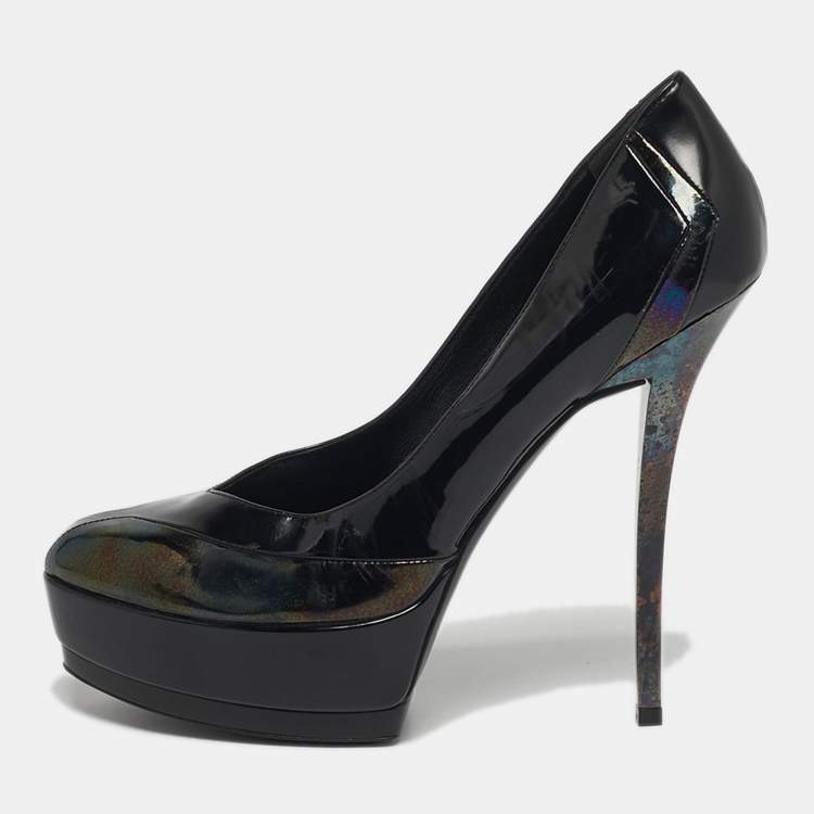 Pre Owned Gucci Size 38 Two Tone Patent and Leather Platform Pumps