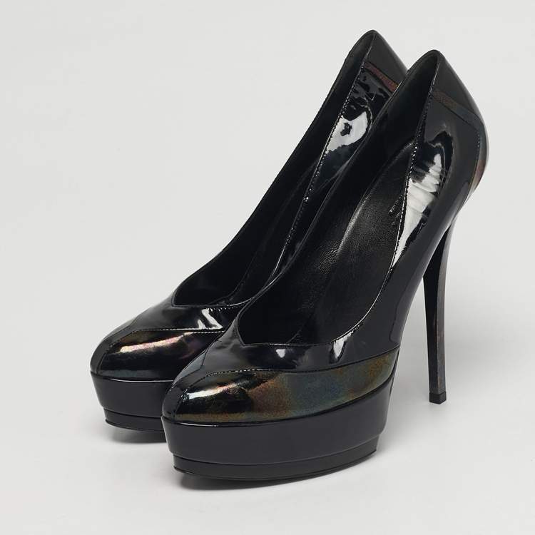 Pre Owned Gucci Size 38 Two Tone Patent and Leather Platform Pumps