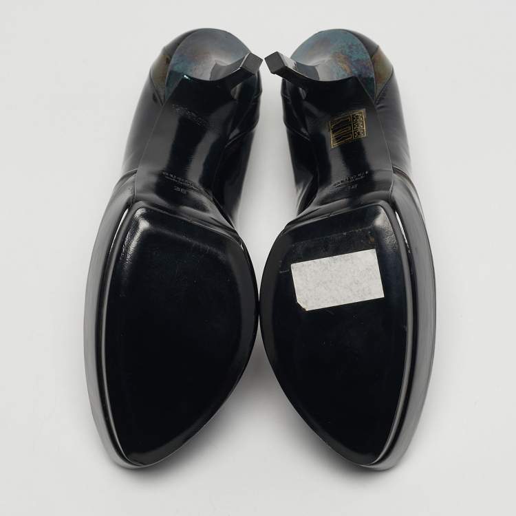 Pre Owned Gucci Size 38 Two Tone Patent and Leather Platform Pumps