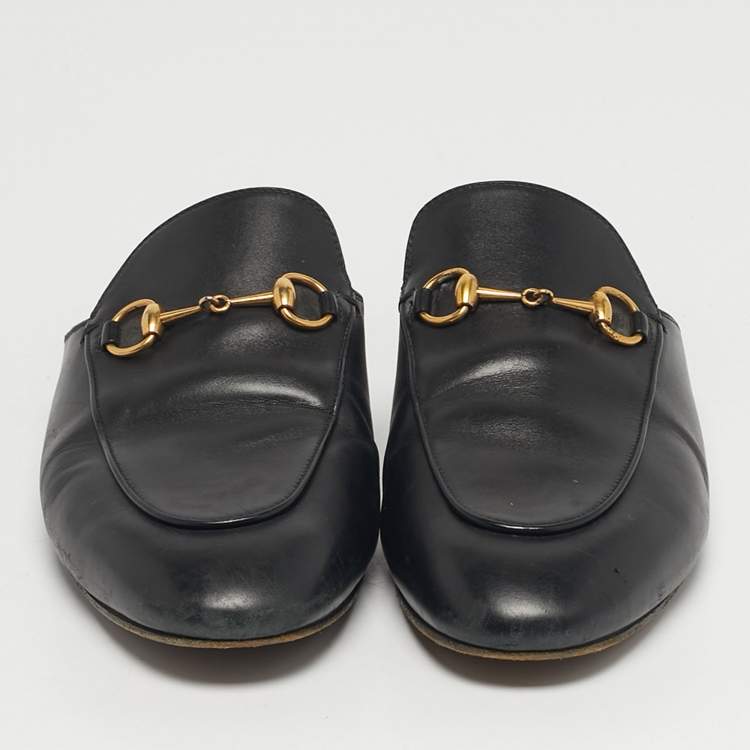 Pre Owned Gucci Princetown Size 39 Black Leather Flat Mules