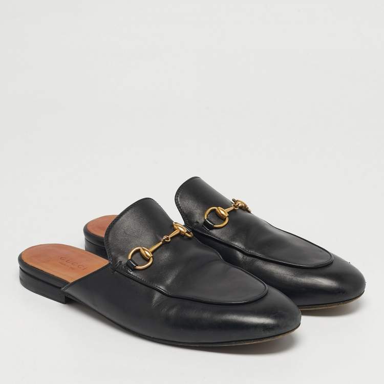 Pre Owned Gucci Princetown Size 39 Black Leather Flat Mules