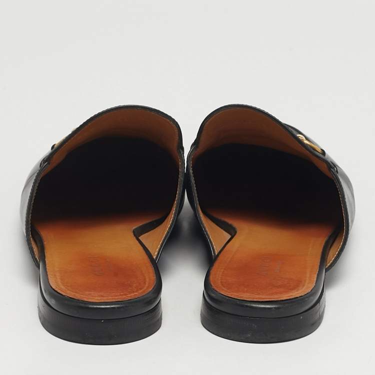 Pre Owned Gucci Princetown Size 39 Black Leather Flat Mules
