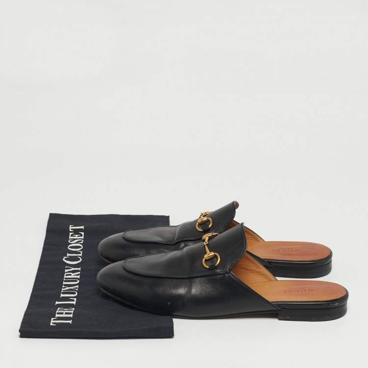 Pre Owned Gucci Princetown Size 39 Black Leather Flat Mules