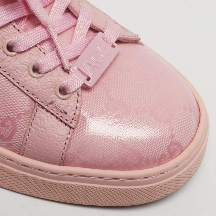 Pre Owned Gucci Ace Size 36.5 Pink Leather Web Lace Up Sneakers