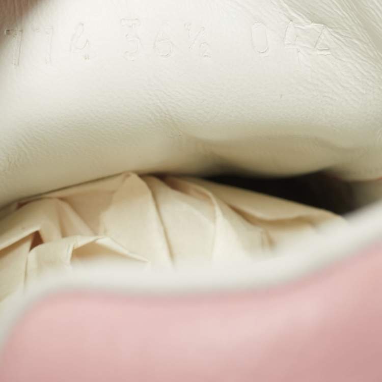 Pre Owned Gucci Ace Size 36.5 Pink Leather Web Lace Up Sneakers