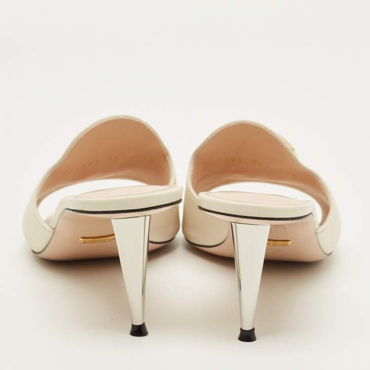 Pre Owned Gucci Blondie Size 38.5 White Leather Slide Sandals