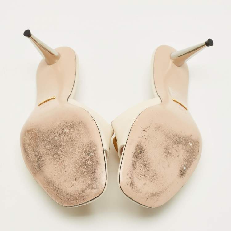 Pre Owned Gucci Blondie Size 38.5 White Leather Slide Sandals