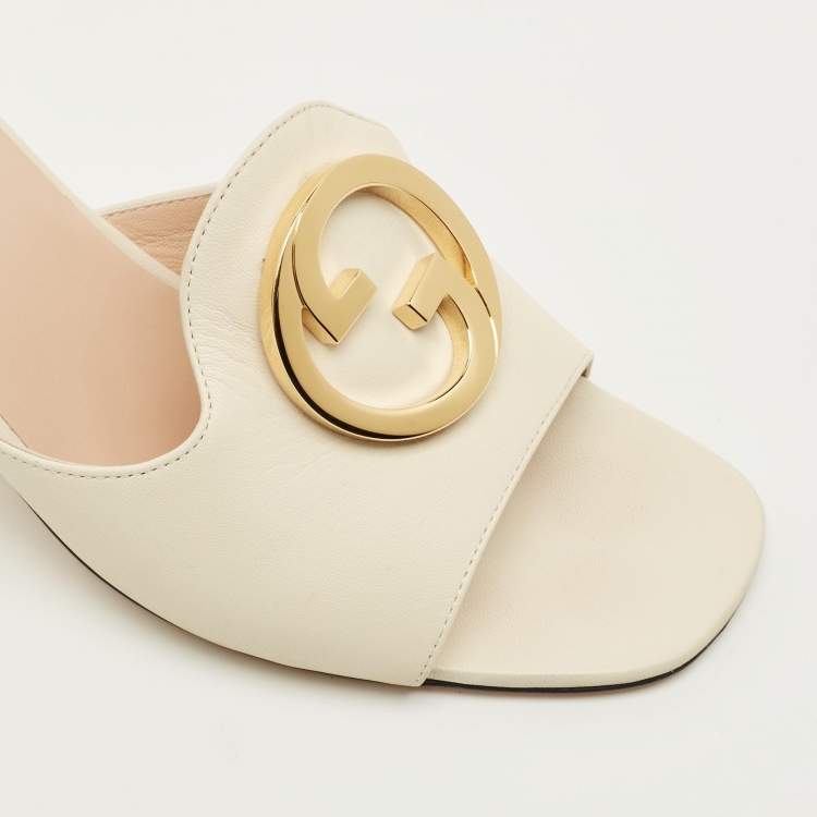 Pre Owned Gucci Blondie Size 38.5 White Leather Slide Sandals