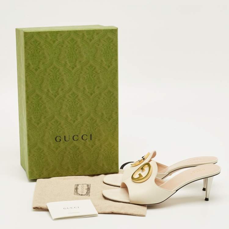 Pre Owned Gucci Blondie Size 38.5 White Leather Slide Sandals