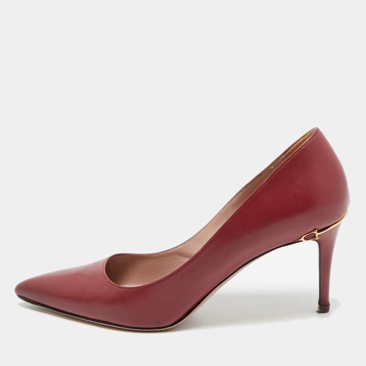 Pre Owned Gucci Elizabeth Size 39.5 Burgundy Leather Pumps