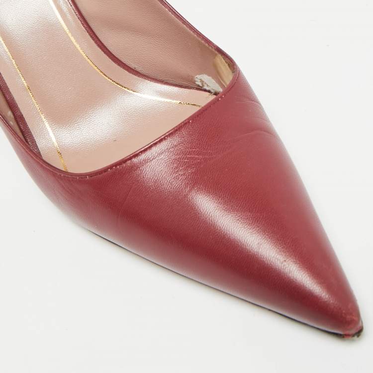 Pre Owned Gucci Elizabeth Size 39.5 Burgundy Leather Pumps