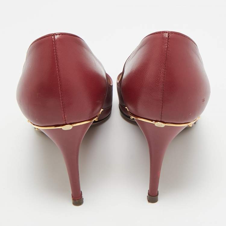 Pre Owned Gucci Elizabeth Size 39.5 Burgundy Leather Pumps