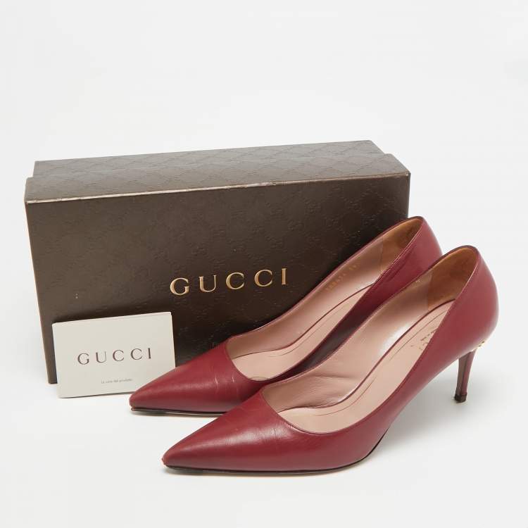 Pre Owned Gucci Elizabeth Size 39.5 Burgundy Leather Pumps