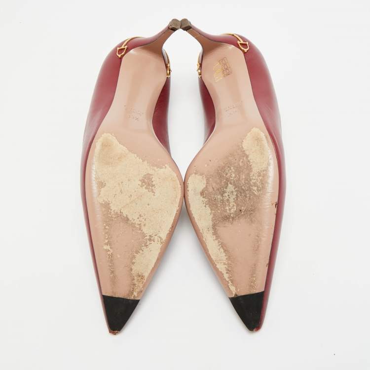 Pre Owned Gucci Elizabeth Size 39.5 Burgundy Leather Pumps