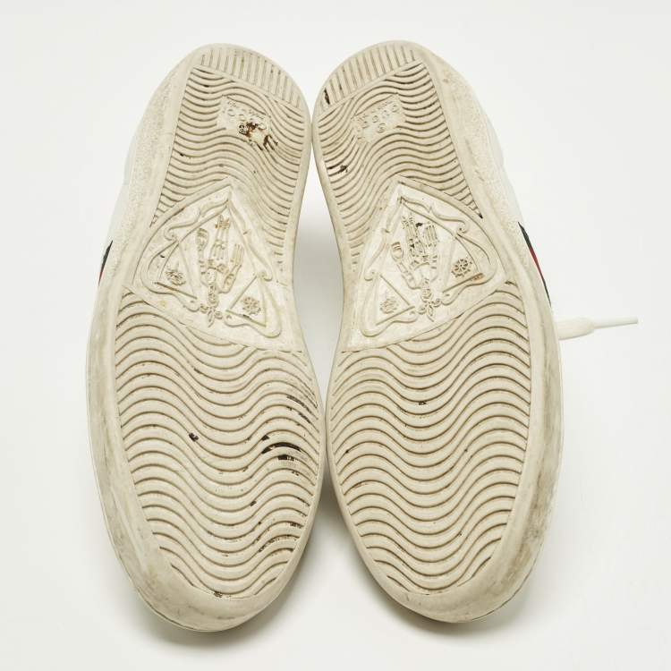 Pre Owned Gucci Ace Web Size 38 White Leather and Python Embossed Low Top Sneakers