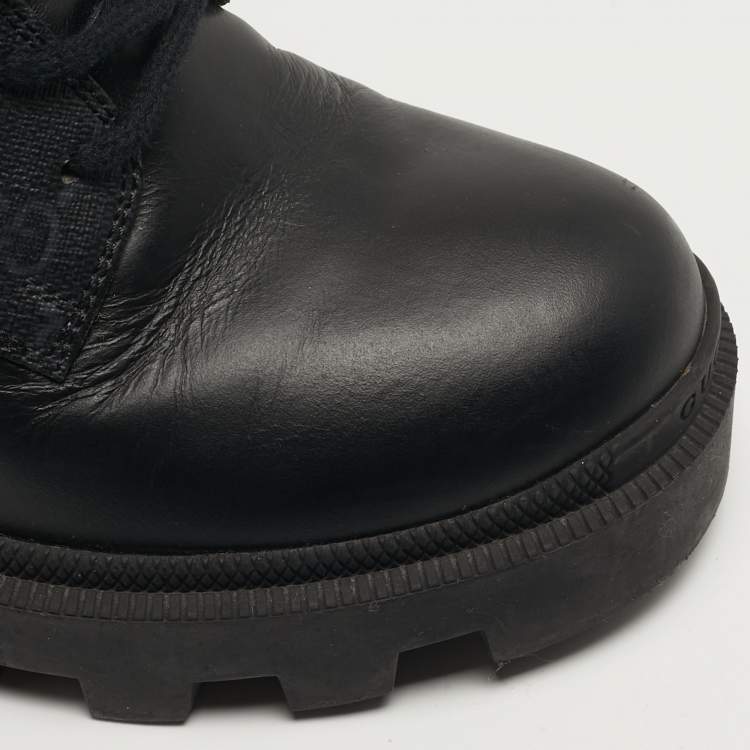 Pre Owned Gucci Size 37 Black Canvas and Leather GG Ankle Boots