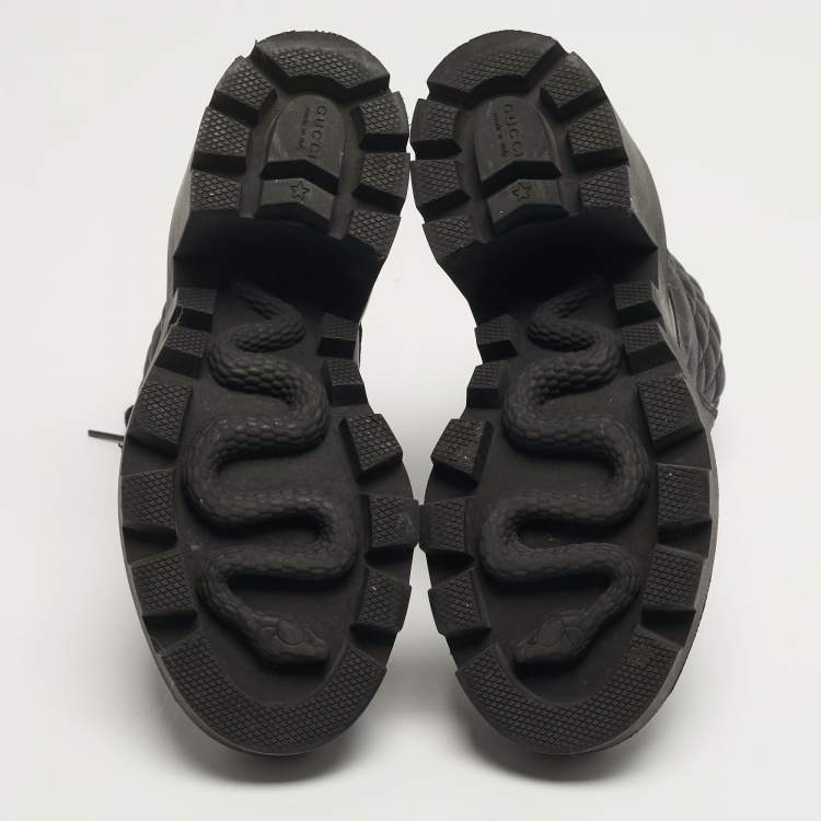 Pre Owned Gucci Size 37 Black Canvas and Leather GG Ankle Boots