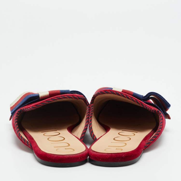 Pre Owned Gucci Sylvie Size 37 Red Velvet Flat Slides 