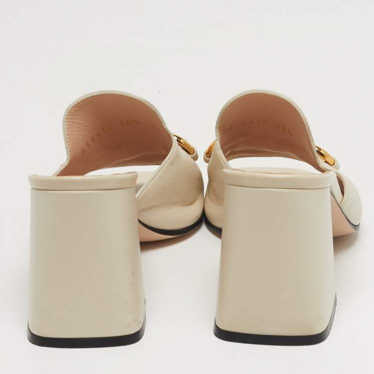 Pre Owned Gucci Horsebit Size 38.5 Cream  Leather Slide Sandals