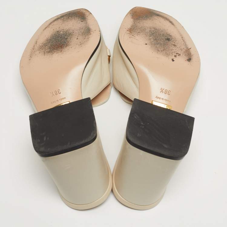 Pre Owned Gucci Horsebit Size 38.5 Cream  Leather Slide Sandals