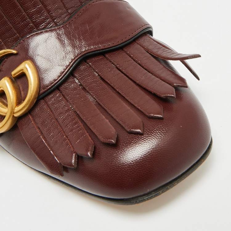 Pre Owned Gucci GG Marmont Size 39.5 Burgundy Leather Block Heel Pumps