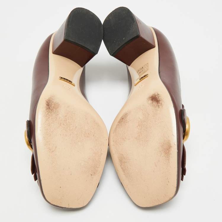 Pre Owned Gucci GG Marmont Size 39.5 Burgundy Leather Block Heel Pumps