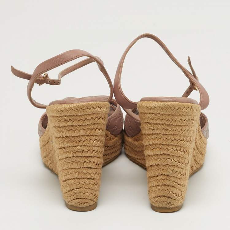 Pre Owned Gucci Penelope Size 38 Dusty Pink Microguccissima Leather Espadrille Wedge Sandals