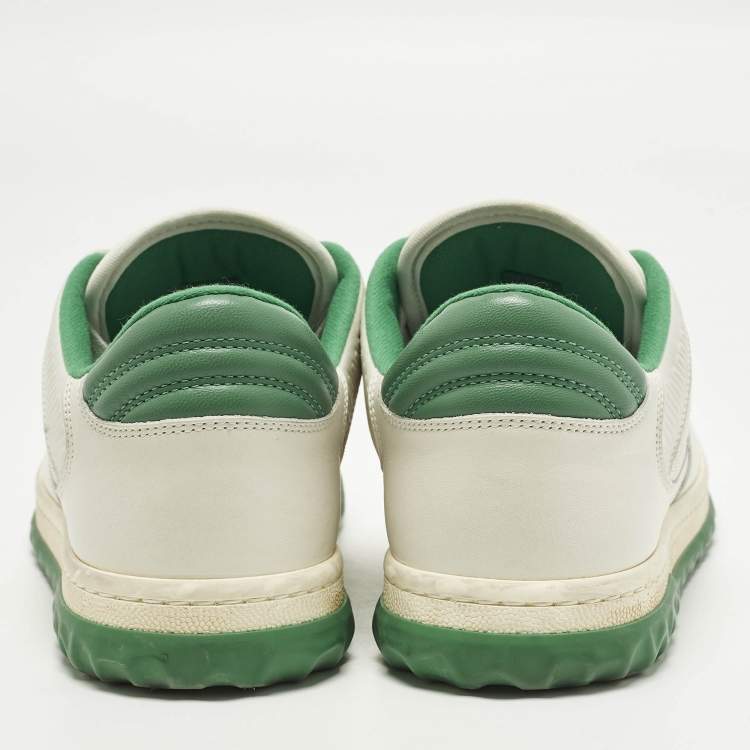 Pre Owned Gucci Mac80 Size 37 Green/White Fabric and Leather Slip On Sneakers