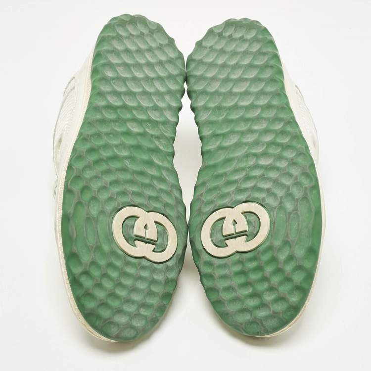 Pre Owned Gucci Mac80 Size 37 Green/White Fabric and Leather Slip On Sneakers