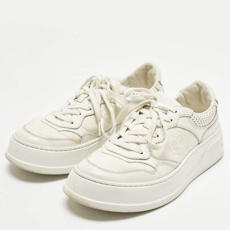 Pre Owned Gucci GG Size 39 White Leather Low Top Sneakers