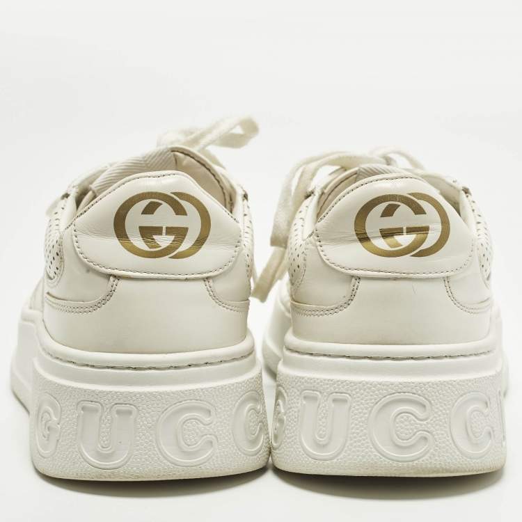 Pre Owned Gucci GG Size 39 White Leather Low Top Sneakers