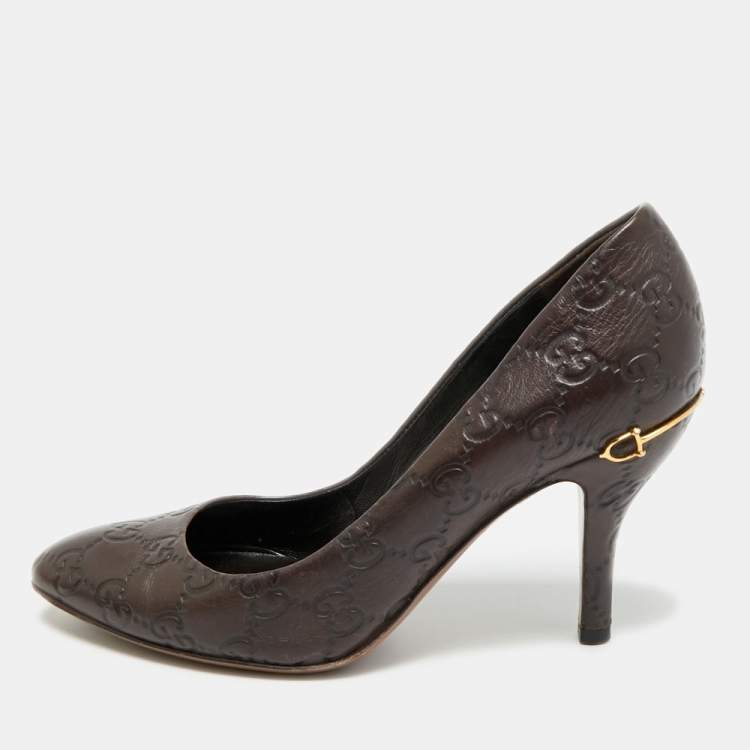 Pre Owned Gucci Horsebit Size 36.5 Brown Guccissima Leather Pumps