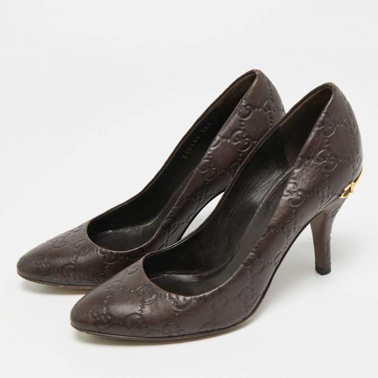 Pre Owned Gucci Horsebit Size 36.5 Brown Guccissima Leather Pumps